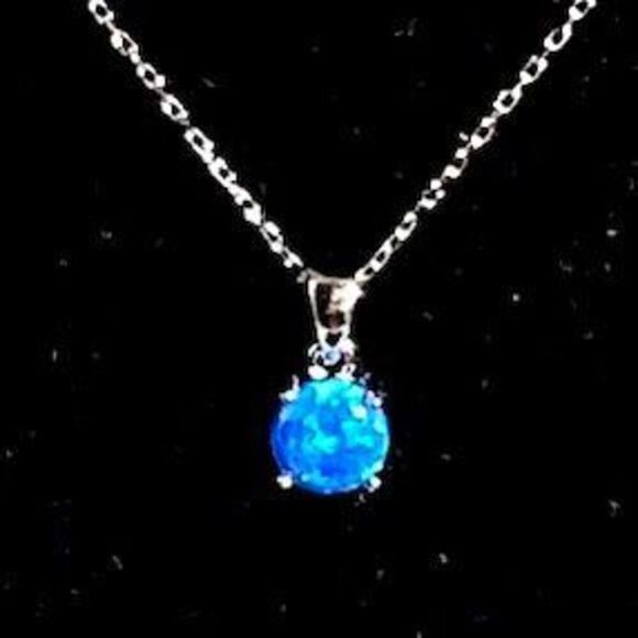 ART#2 Blue Opal & Sterling Silver Necklace - Picture 4 of 15